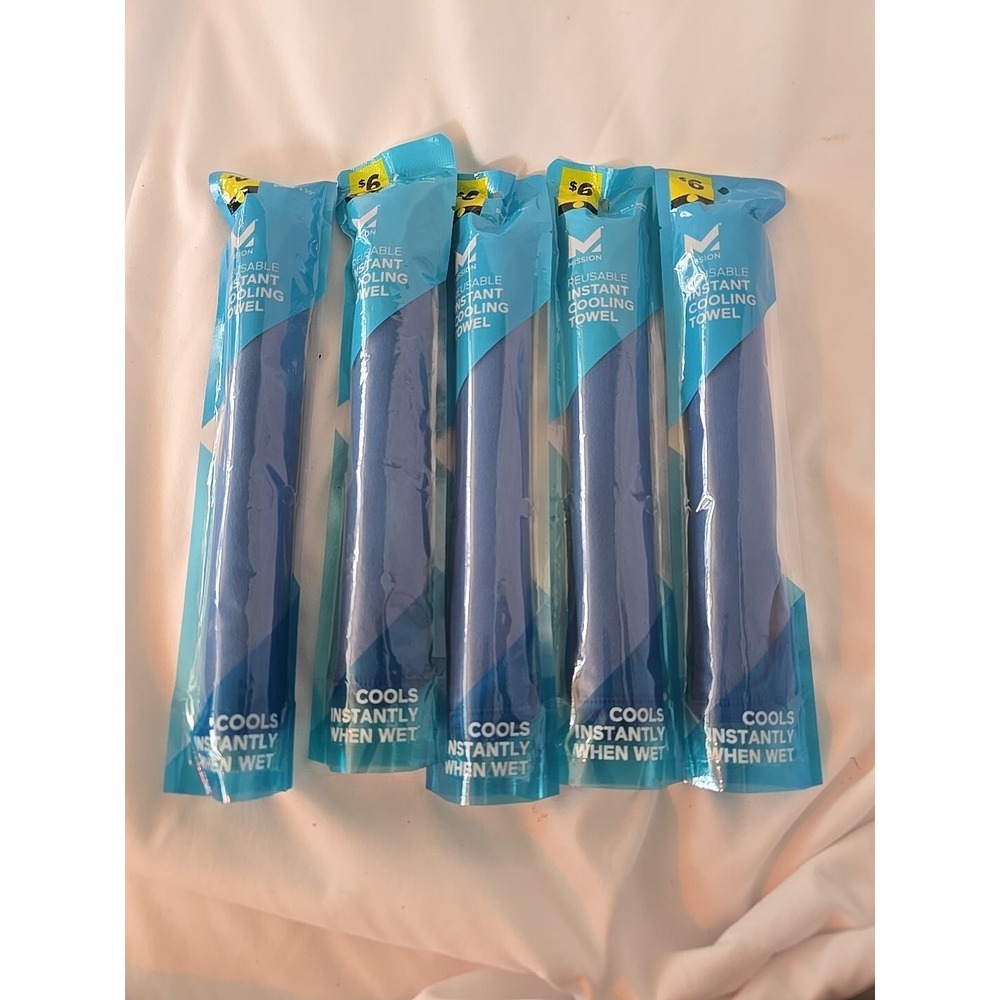 Lot Of 5, Blue Mission Reusable Instant Cooling Towels 8 x 30"